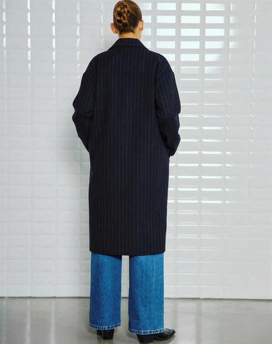Vista WBL Wool Frakke - Navy Pinstripe